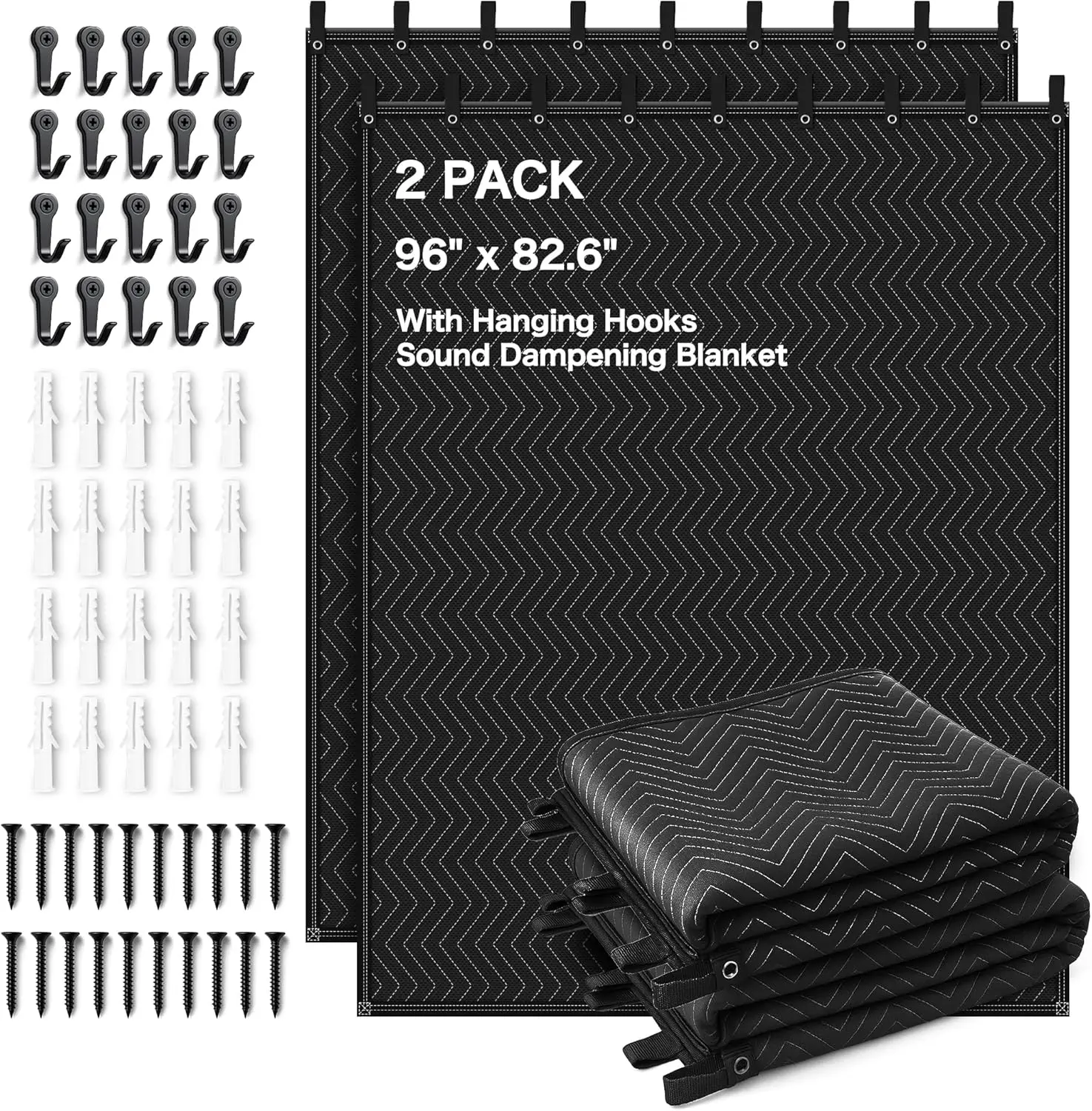 

2 Pack Extra Large Sound Dampening Blanket, 96x80 Inch Studio Acoustic Panel with Grommets for Wall Hanging, Noise Reducing
