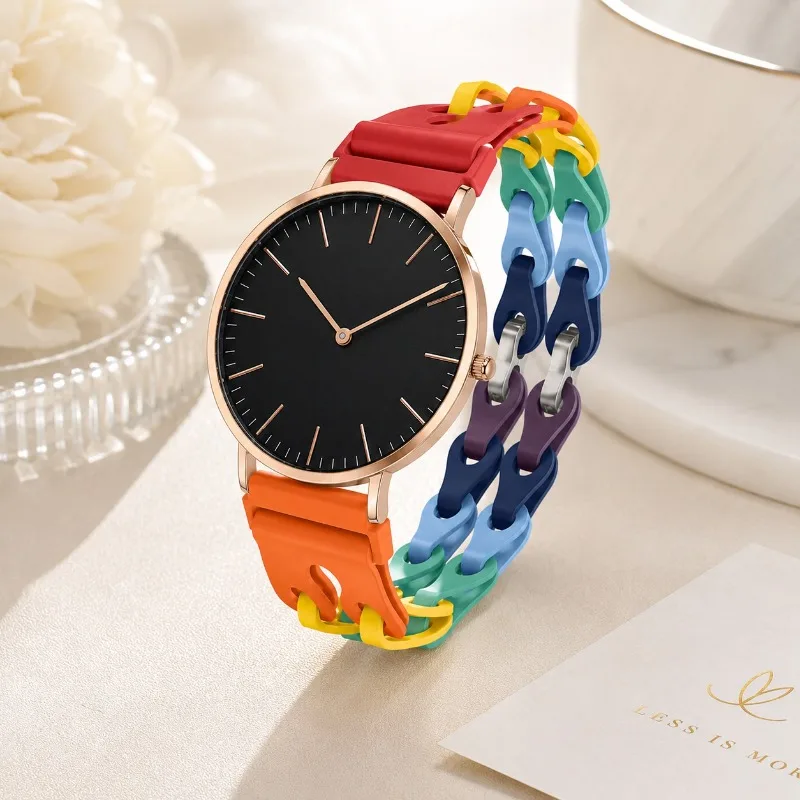 Minimalist Ladies Watch Rainbow Link Chain Strap Analog Quartz Wristwatches for Women Trendy Fashion Woman Watches Reloj Mujer