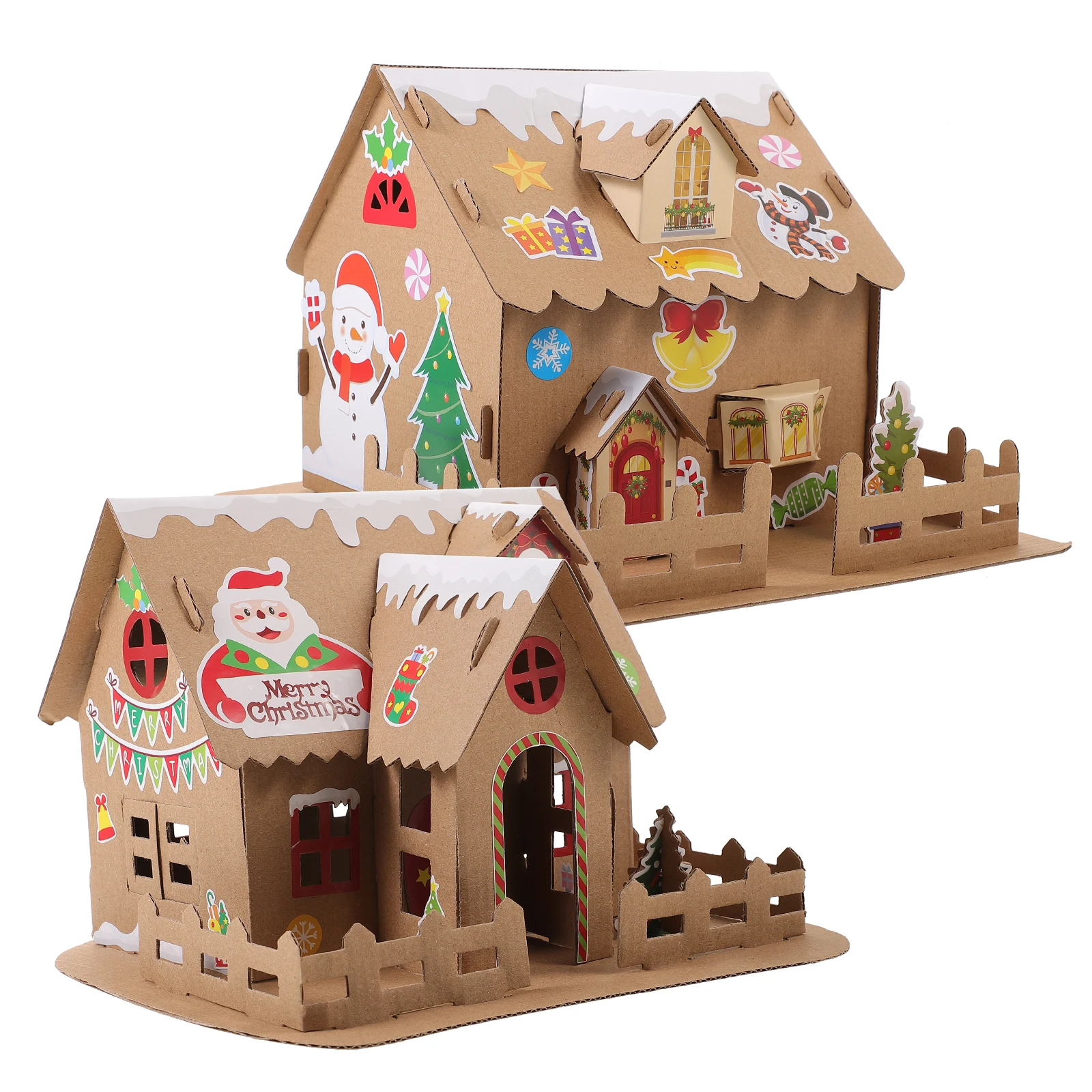 

2 Sets Christmas Luminous House DIY Material Kit Cardboard Miniature Crafts Child Safe Educational Toy Decor