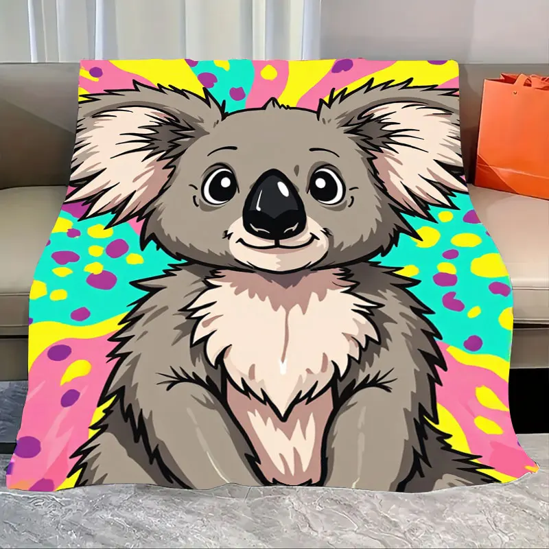 قطعة واحدة من بطانية الفانيلا اللطيفة بطباعة كرتونية كوالا - تصميم ملون نابض بالحياة لديكور المنزل المريح