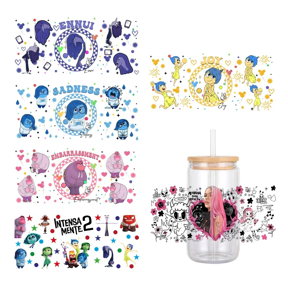 MINIS Disney Inside Out 2 Cartoon Pattern UV DTF Transfer Sticker Waterproof Transfers Decals For 16oz Glass Cup Wrap Stickers