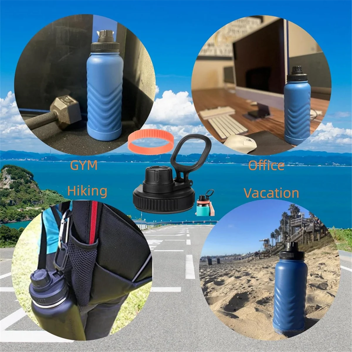 Tapa para matraz hidráulico de boca ancha, tapas para matraz hidráulico de 16 20 24 32 40 OZ, boca ancha, tapa deportiva de repuesto, gris ST