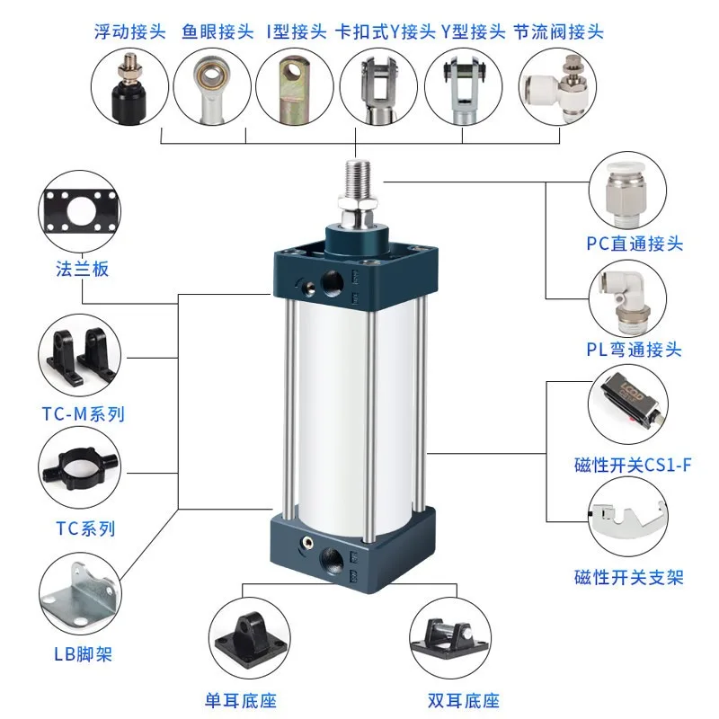 Aluminum Pneumatic Actuator Cylinder with Magnet Adjustable Stroke for Automated Machinery