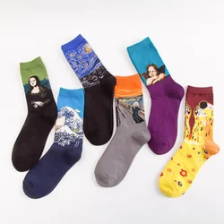 Men Sock Funny Cute Waves Little Angel Oil Painting Harajuku Happy Black Casual Hip Hop Skate Male Dress Ventilation Cotton Sock