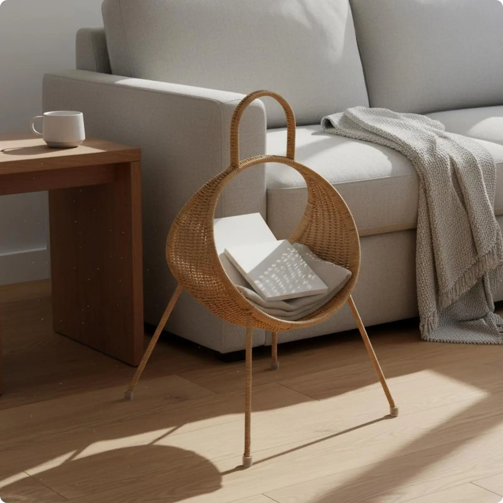 Woven Storage Basket Handy Open Sided Home Storage Furniture for Living Room and Reading Area Organizing