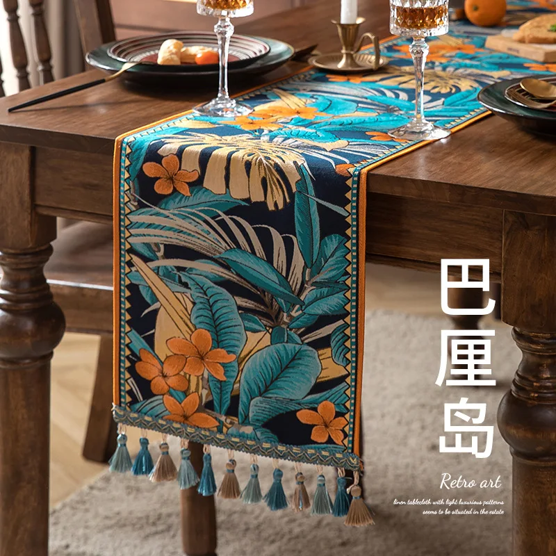 Long Strip Tablecloth, Color Woven, Jacquard, High-End Tassel, Household Coffee Table, Tea Flag, High-End Bucket