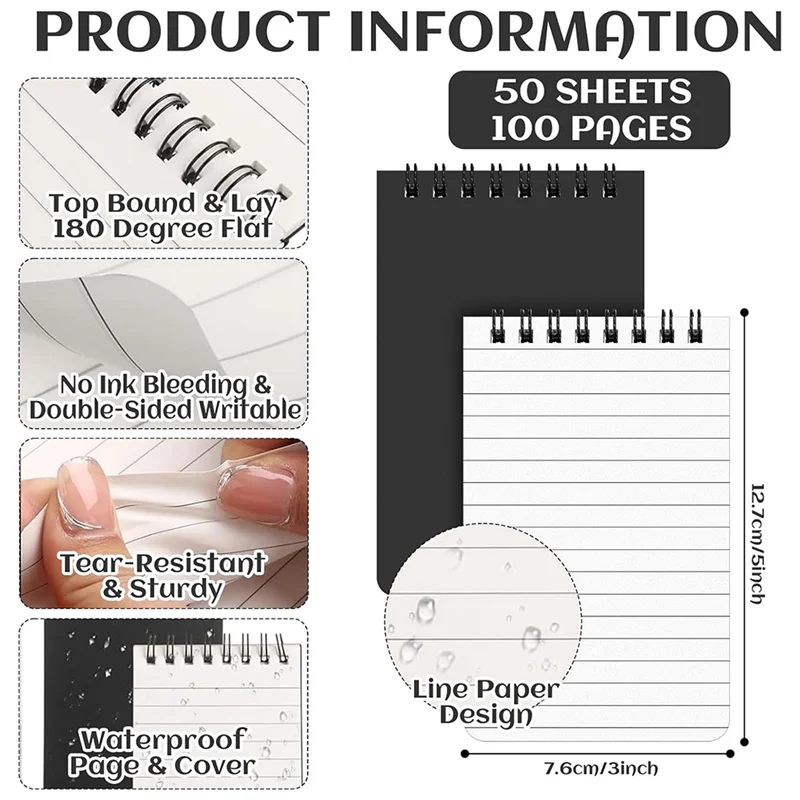 Solid Waterproof Notebook 3X5 All-Weather Spiral Pocket Notepad Write In The Rain Waterproof Notepad