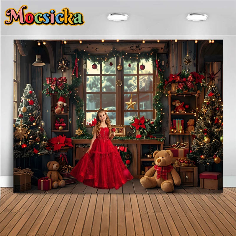 

Christmas Room Decoration Backdrop Wood Wall Flower Wreath Christmas Tree Background For Photography Children Fond Photos Studio