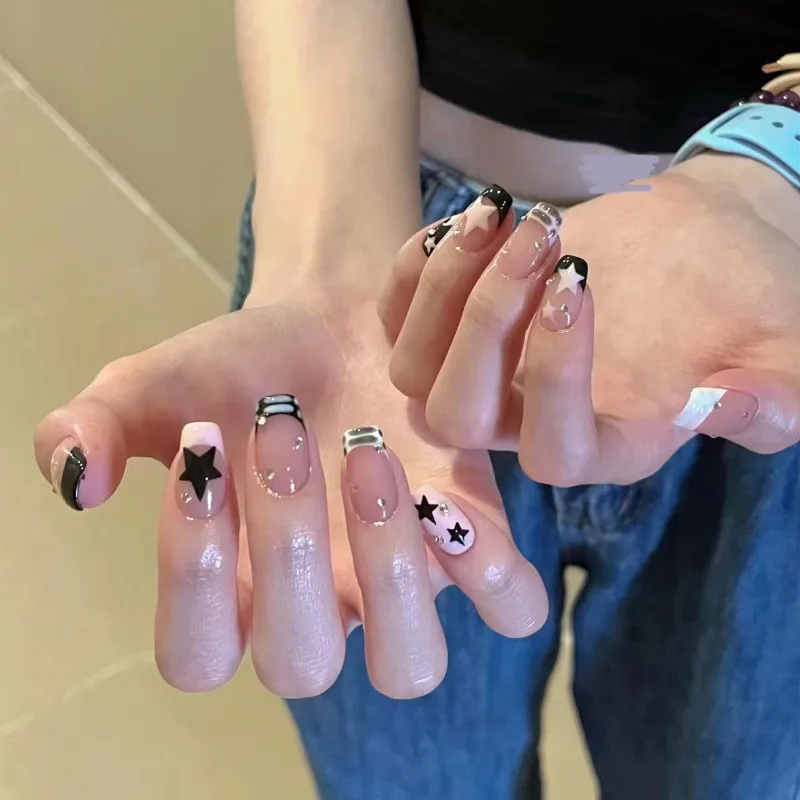 

10Pcs /Set Full Cover False Nails Press on Nails Fake Nails Diy Pure Handmade Removable Cartoon Cute Star Spice