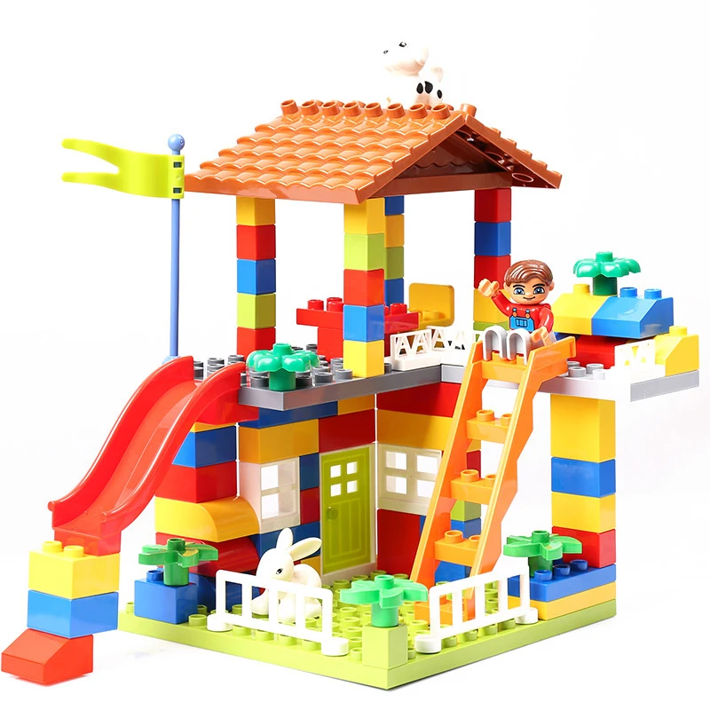 Diy Colorful City House Roof Big Particle Building Blocks Castle Educational Toy For Children Compatible Legoinglys Duplo Slide