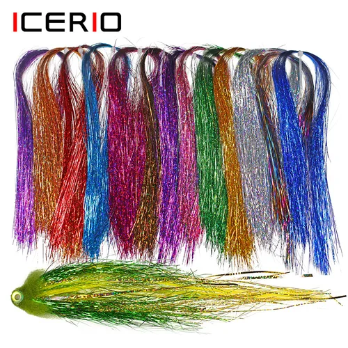 ICERIO suave holográfico plano Krystal Flash oropel Flashabou atado de moscas Material Lucio trucha serpentinas plantilla anzuelo de pesca señuelo