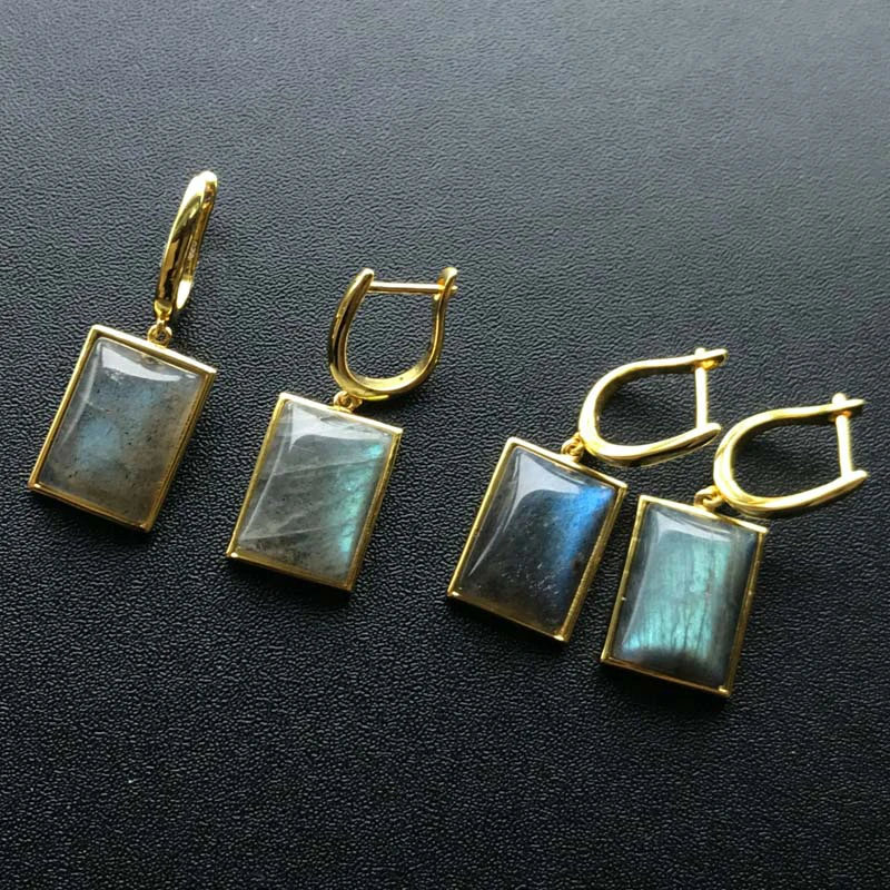 Natural Labradorite Earring Sterling 925 Silver Chatoyant Gemstone 10*14mm Jewelry for Woman Wedding Party Birthday Jewelry Gift