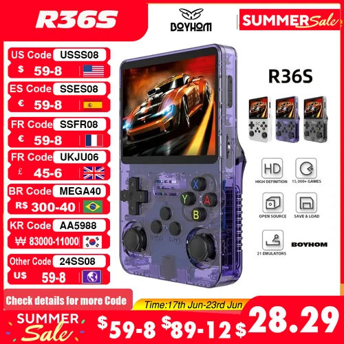 Imagen 1 del producto Consola de videojuegos portátil Retro R36S, sistema Linux, pantalla IPS de 3,5 pulgadas, reproductor de vídeo de bolsillo, R35S, 64GB de juegos