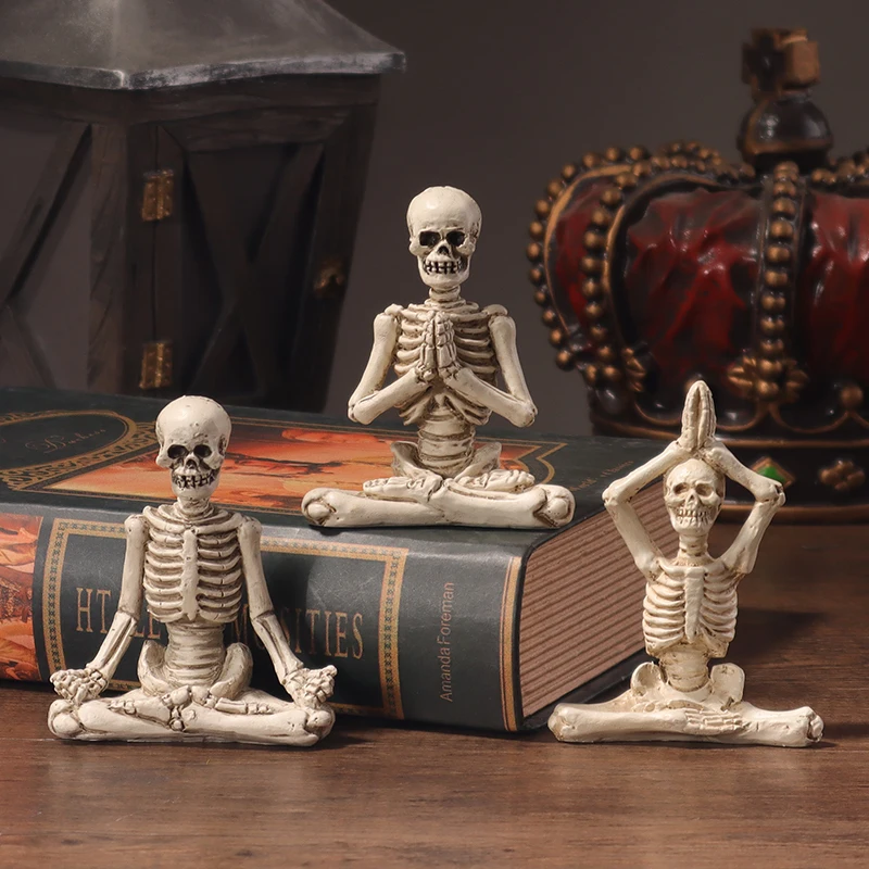 تمثال مهرجان الراتنج المزخرف ثلاثي على شكل جمجمة الهالوين لإنشاء جو العطلة في المنزل وغرفة النوم وغرفة المعيشة