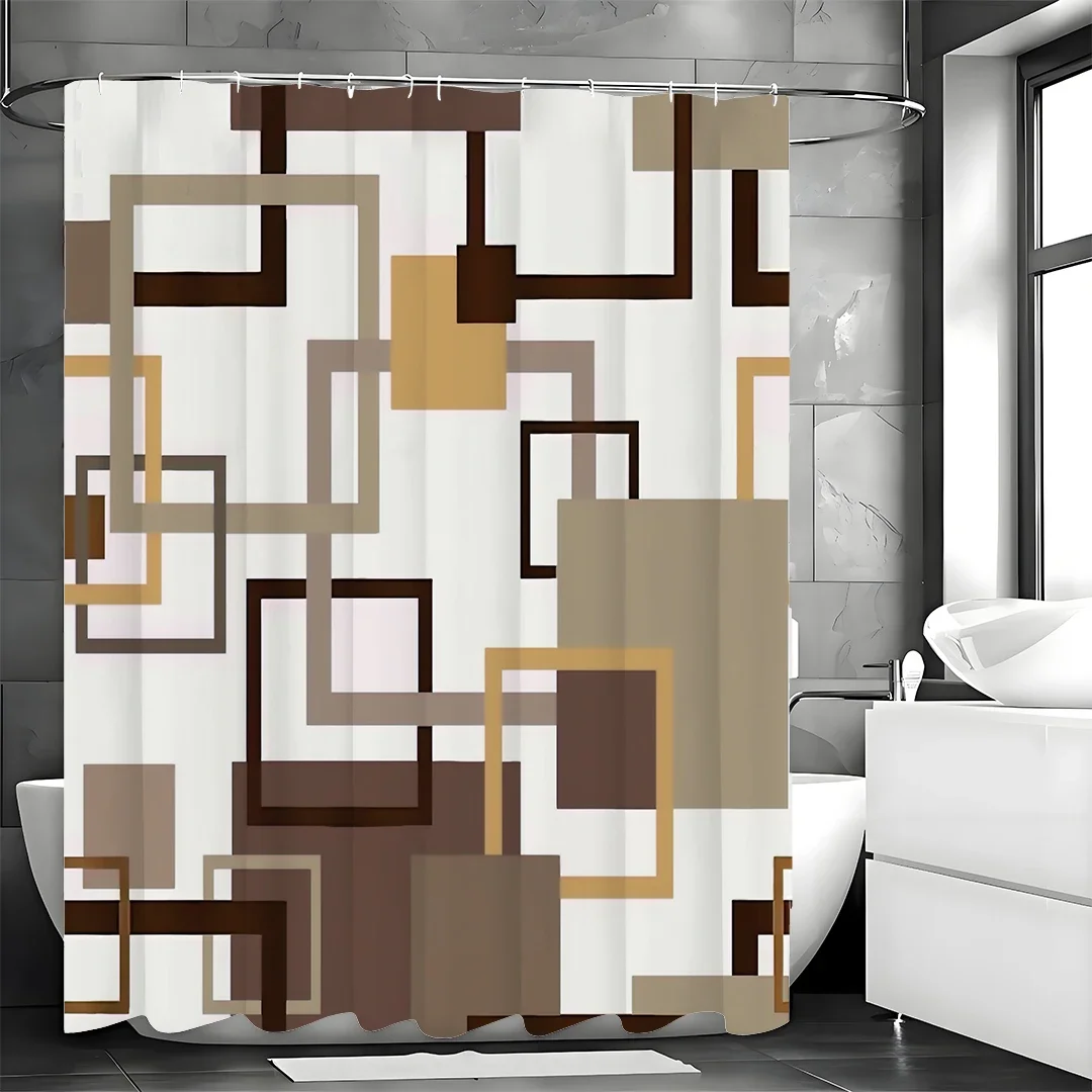 

Brown Geometric Abstract Square Shower Curtain, Bathroom Decorative Shower Curtain, Waterproof Shower Curtain with Hooks