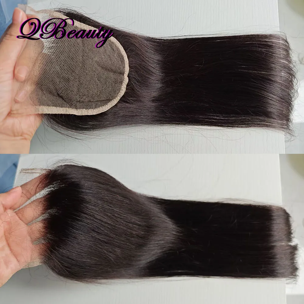 شعر بشري 100% 5*5 دانتيل إغلاق 22 بوصة دانتيل شفاف منتفخ مسبقًا جزء مجاني شعر هندي طبيعي أسود حريري مستقيم QBeauty