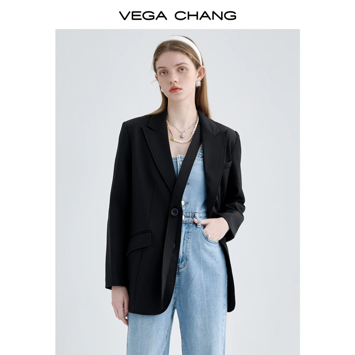 بدلة Vega Chang للسيدات للربيع والخريف بنمط جديد وخصر عمودي على الطراز البريطاني سترة علوية أنيقة