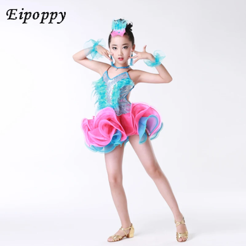ชุดเชียร์ลีดเดอร์เต้นรำละตินแบบมืออาชีพสำหรับเด็กใหม่สาวๆกระโปรงสไตล์ซูล่าไหลประดับเพชรเสื้อผ้าแข่งละตินสำหรับจูเนียร์