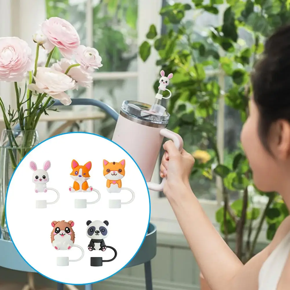 1pcs 10mm ซิลิโคนฟางครอบคลุมหมวกใช้งานร่วมกับ Oz สัตว์ 30 & 40 Toppers, reusable Tumbler, น่ารักฝุ่น-ฟางฟาง X8q1