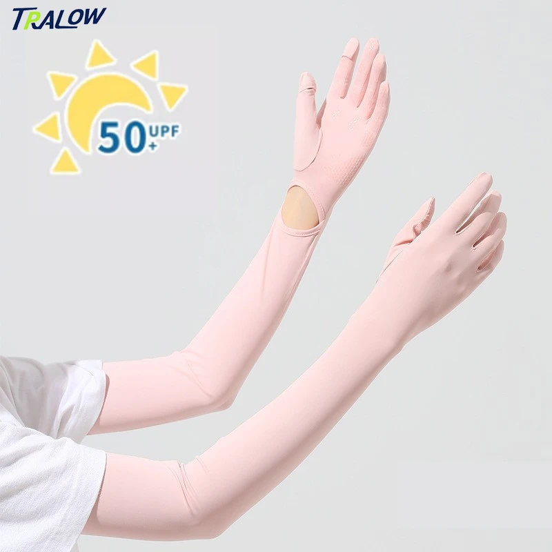 

TRALOW UV Protection Long Sun Gloves for Men Women Touchscreen Full Finger Arm Sleeves Breathable Driving Cycling Outdoor Sports