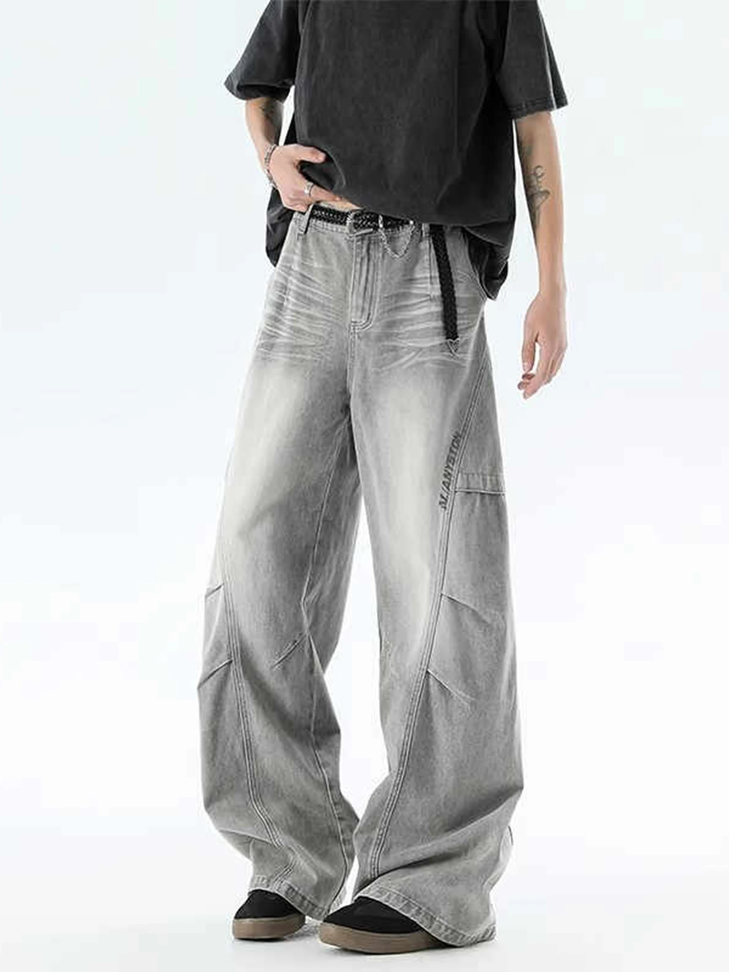 

Women Light Grey Baggy Jeans Harajuku Vintage Y2k Oversize Denim Trouser Japanese 2000s Style Grunge Hip Hop Jeans Pants Clothes
