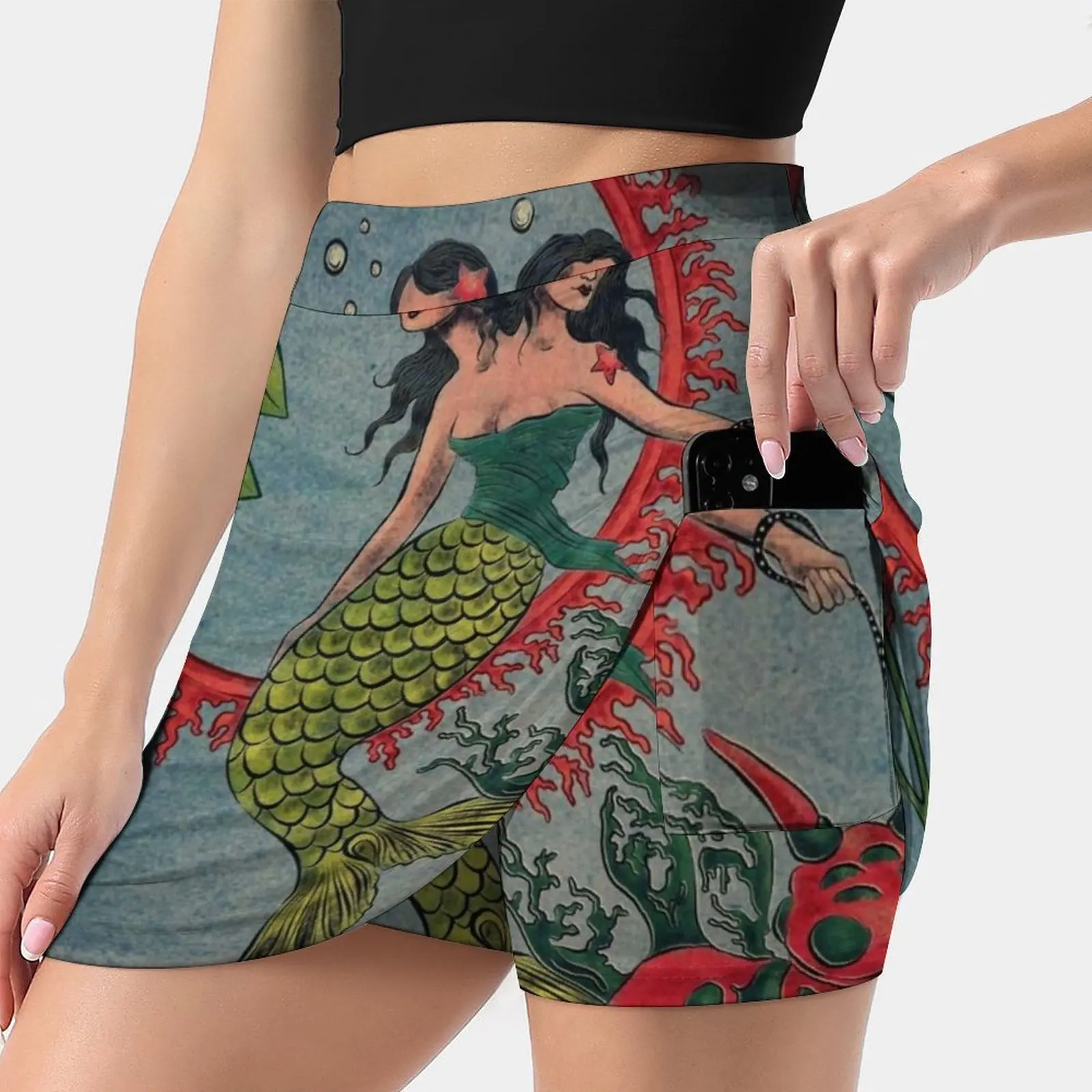 

Marine Pastoral Women's skirt Mini Skirts A Line Skirt With Hide Pocket Mermaid Ocean Ocean Life Coney Island Rococo