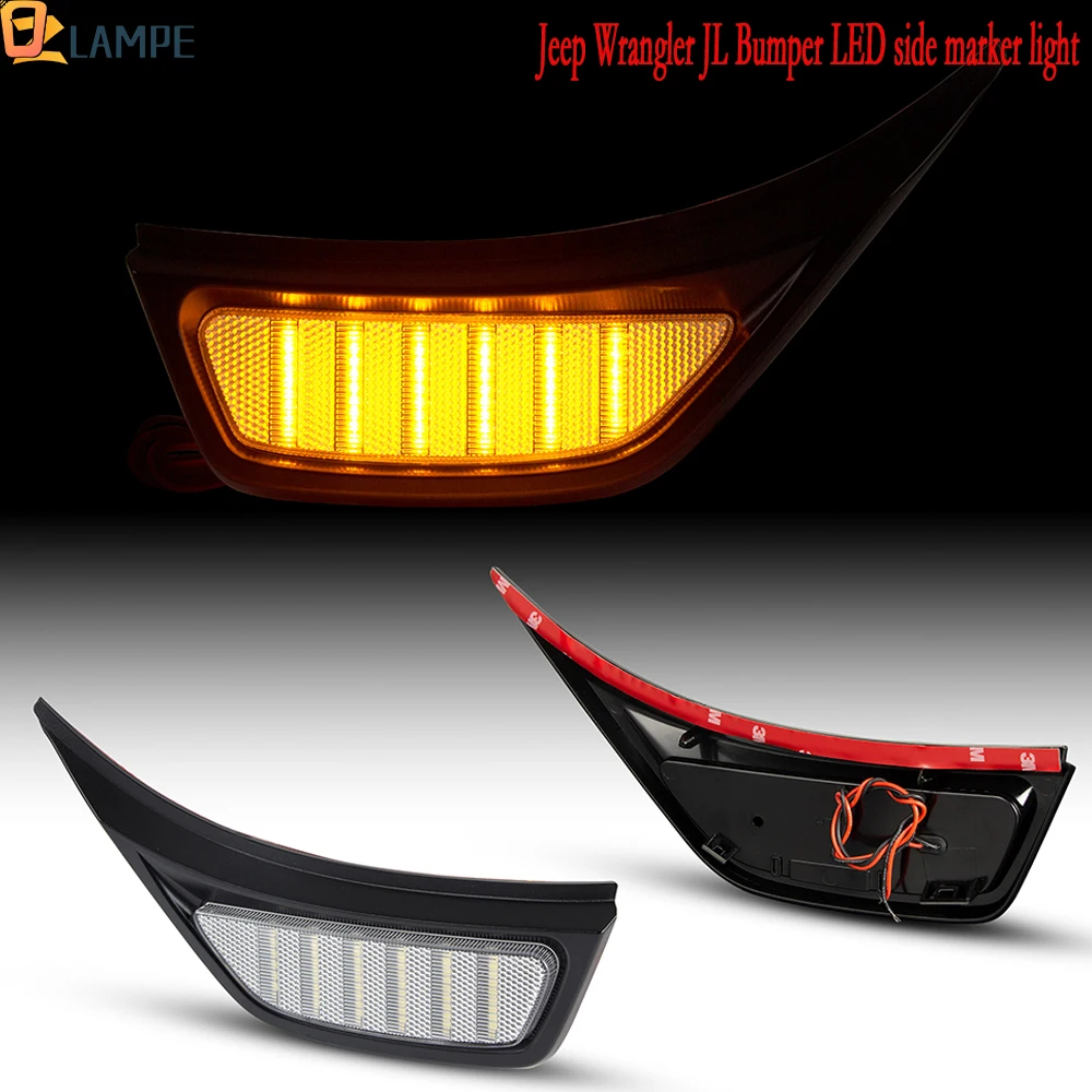 

2 шт. светодиодный бампер, боковой габаритный фонарь, указатель поворота, янтарный/белый для Jeep Wrangler JL 2018-2021 для грузовика Gladiator JT 2018-2021