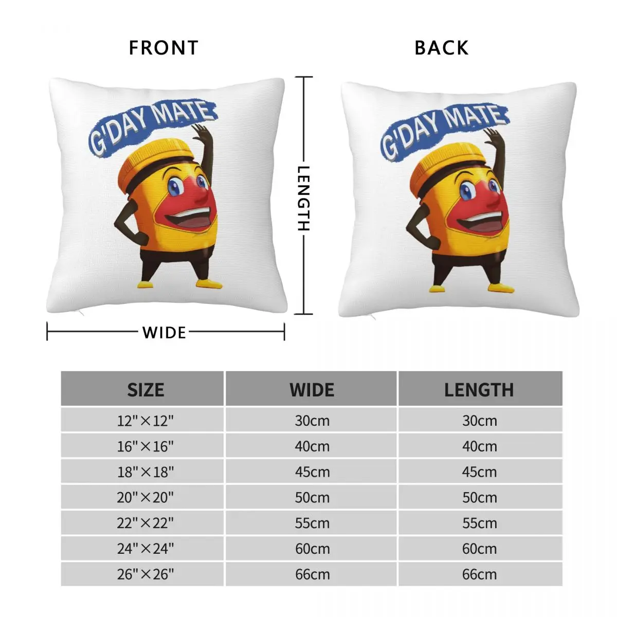 Australian Vegemite Happy Cartoon Square Pillowcase Pillow Cover Polyester Cushion Decor Comfort Throw Pillow for Home Car