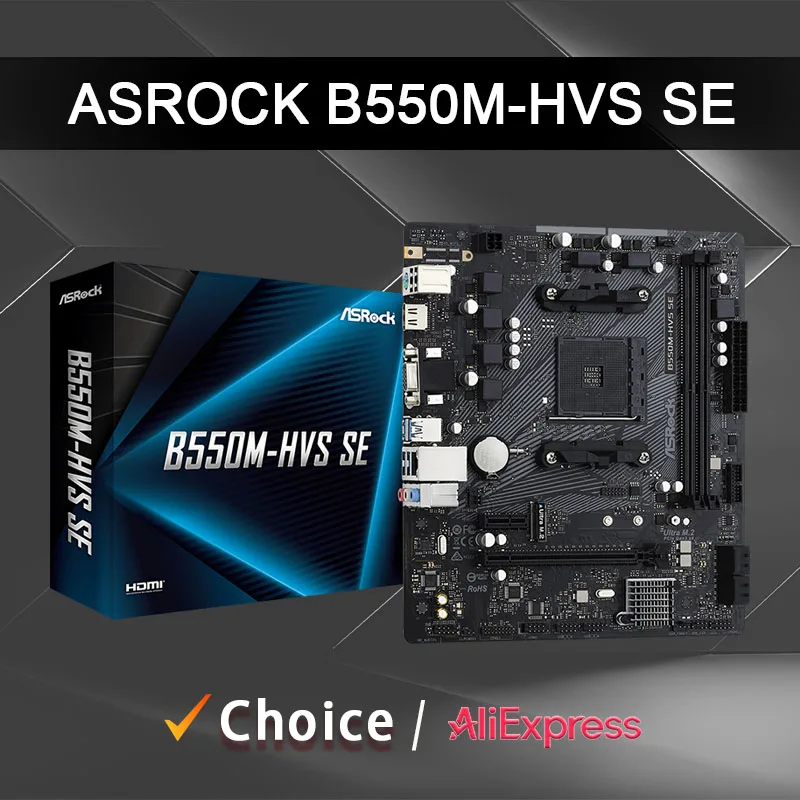 ASrock B550M-HVS SE New Dual channel DDR4 AMD B550 Motherboards Socket AM4 Processadores 5500/5600/5600G PCI-E 4.0 16X SATA3.0