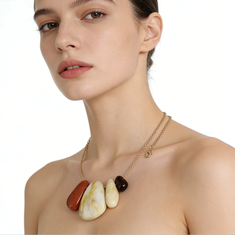 Collares con colgantes de piedras de resina coloridas para mujer, declaración étnica bohemia india, collar largo Maxi con cadenas de Metal, joyería, novedad de 2025