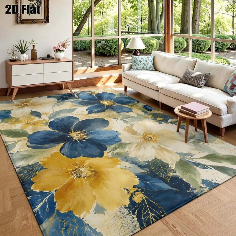 1Pc Retro Light Luxury Floral Printed Carpet, Bohemian Style Decorative Carpet, Suitable for Living Room, Bedroom, Dining Room, Bedside, Indoor and Outdoor Patio, Home Decorative Accessories
