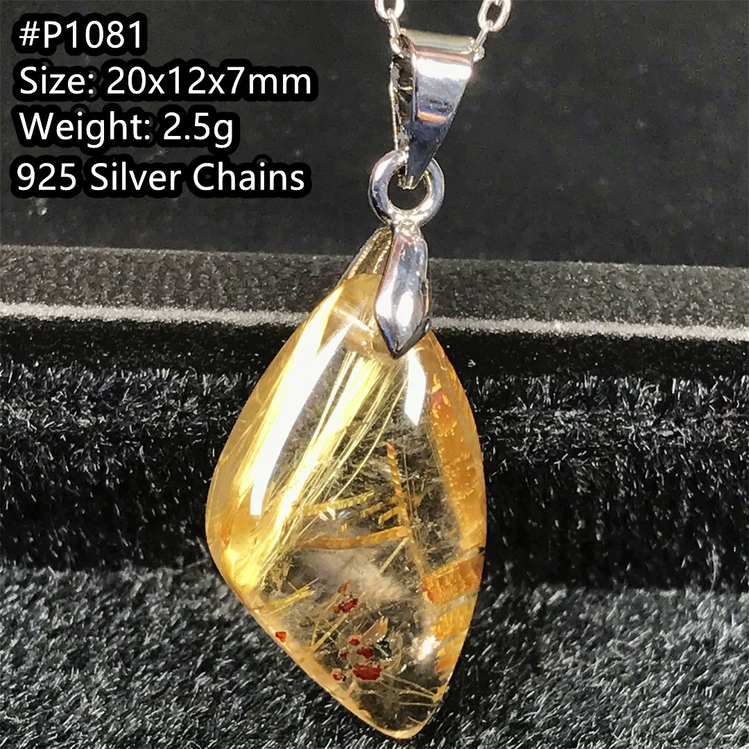 Natural Gold Rutilated Quartz 925 Silver Chain Pendant For Women Men Reiki Luck Gift Crystal Beads Royal Gemstone Jewelry AAAAA