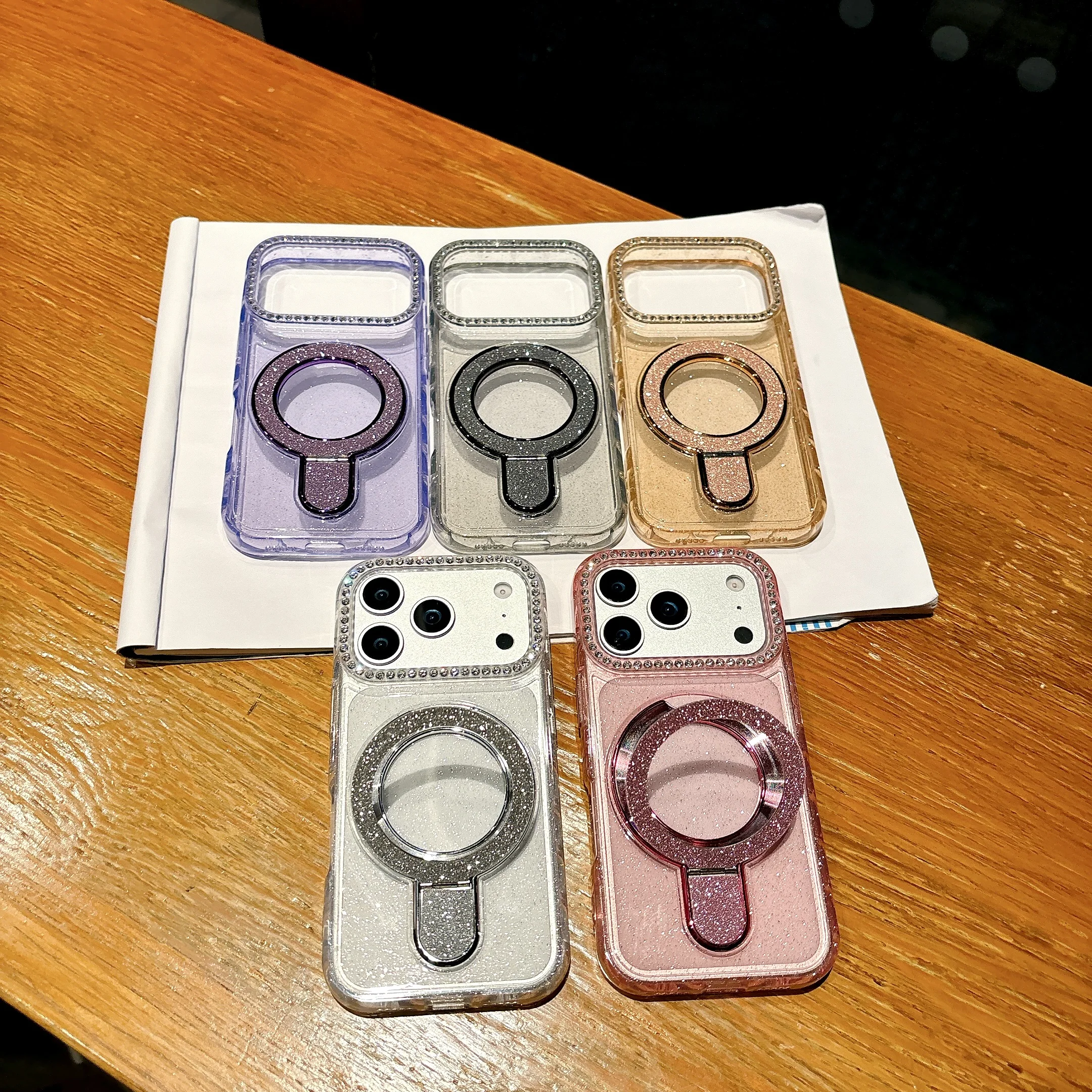 

Back Cover For IPhone 11 12 13 14 15 16 Pro Max 17 Pro Case Glitter Diamond Stand Holder Tpu Shockproof Phone Case