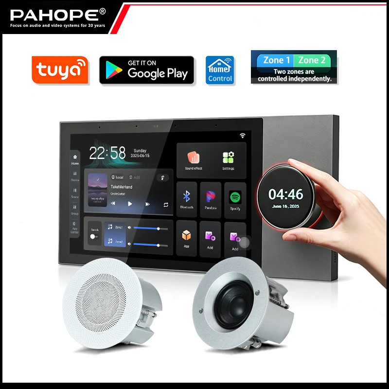 

PAHOPE Smart Home Background Music System 2.5-inch ceiling-mounted speaker Two Zones back Home Theater System 8-channel speakers
