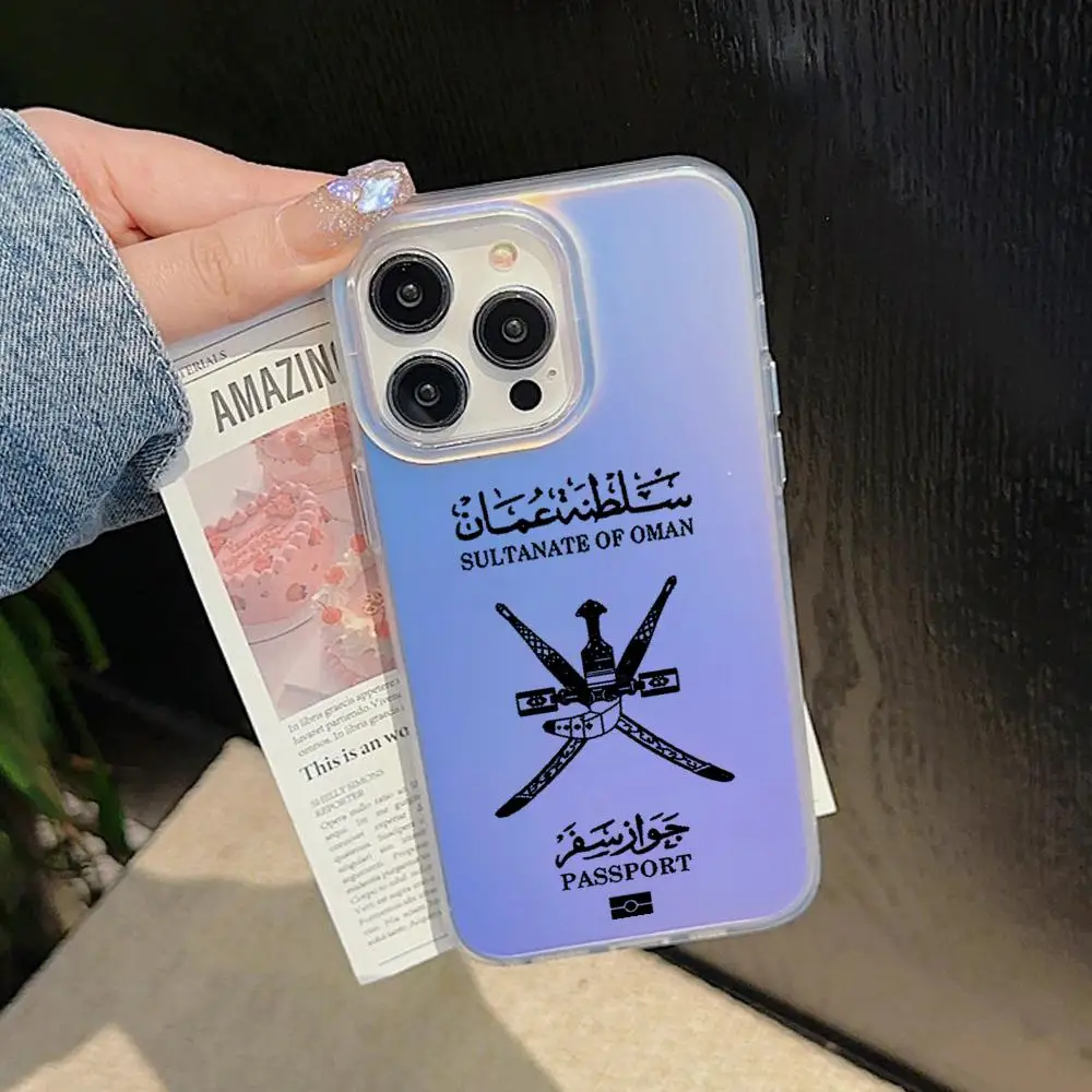Coque de téléphone antichoc avec emblème et drapeau d'Oman, motif dégradé laser, pour iPhone 17 Pro Max 16 15 14 13 12 11 Pro Max 17Air