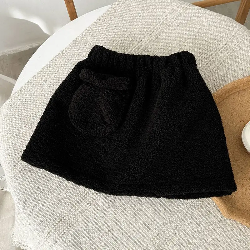Fashionable Thickened Fleece Elastic A-Line  Skirt Women's High Waist Commute Style Korean Version Autumn Winter Skirt