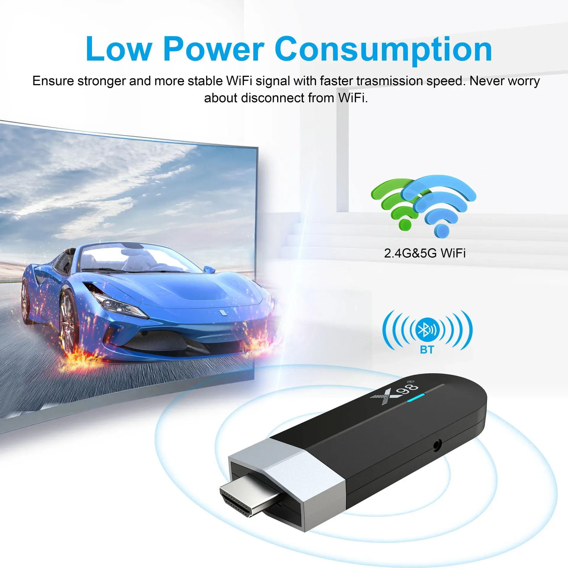 X98 S500 4K TV Stick Android 11 Set Top  Box Amlogic S905Y4 Quad Core 60fps 2.4G/5G Wifi BT Dongle 4G 32G AV1 HD Media Player