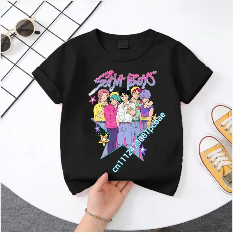 KPop Demon Hunters 2026New Saja Boys Cartoon Boys T-shirt Round Neck Fashion Casual Top Children's T-shirt Kids Clothing