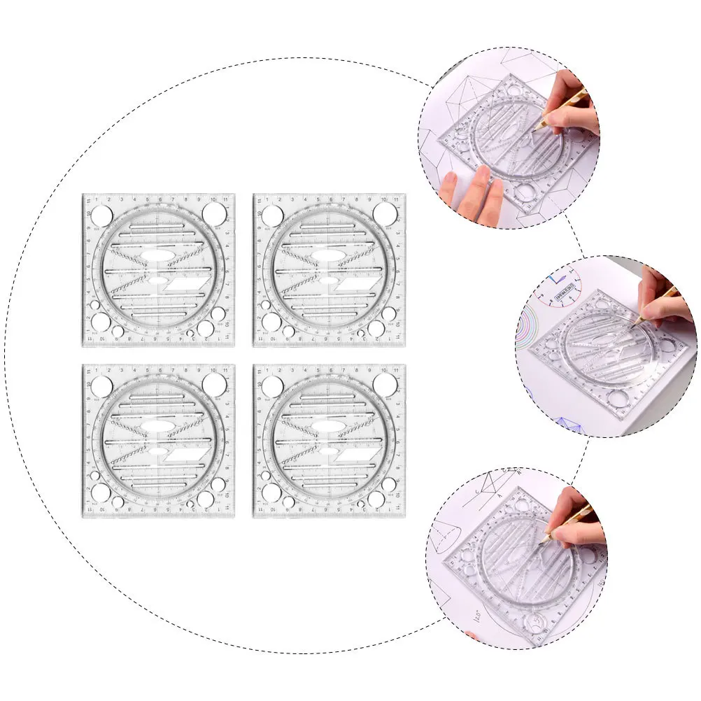 4 шт. пластиковые линейки для рисования, многофункциональная геометрическая линейка для дизайнеров, художников, инженеров, стабильная раздвижная прозрачная шкала