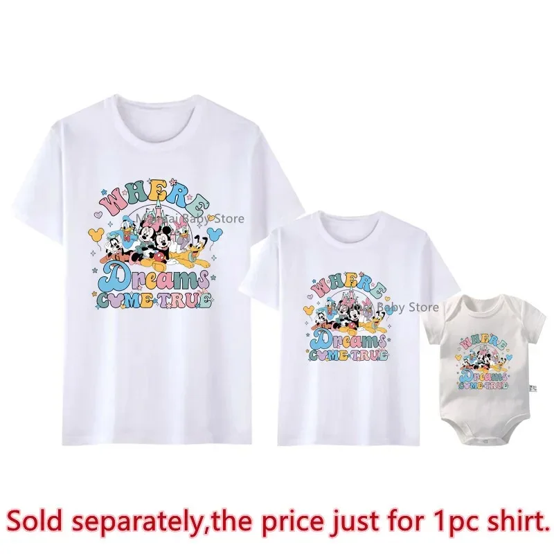 Disney Where Dreams Come True Mickey Minnie Family Matching Shirts Funny First Disneyland Trip Tshirts Tops Dad Mom Kids Outfits