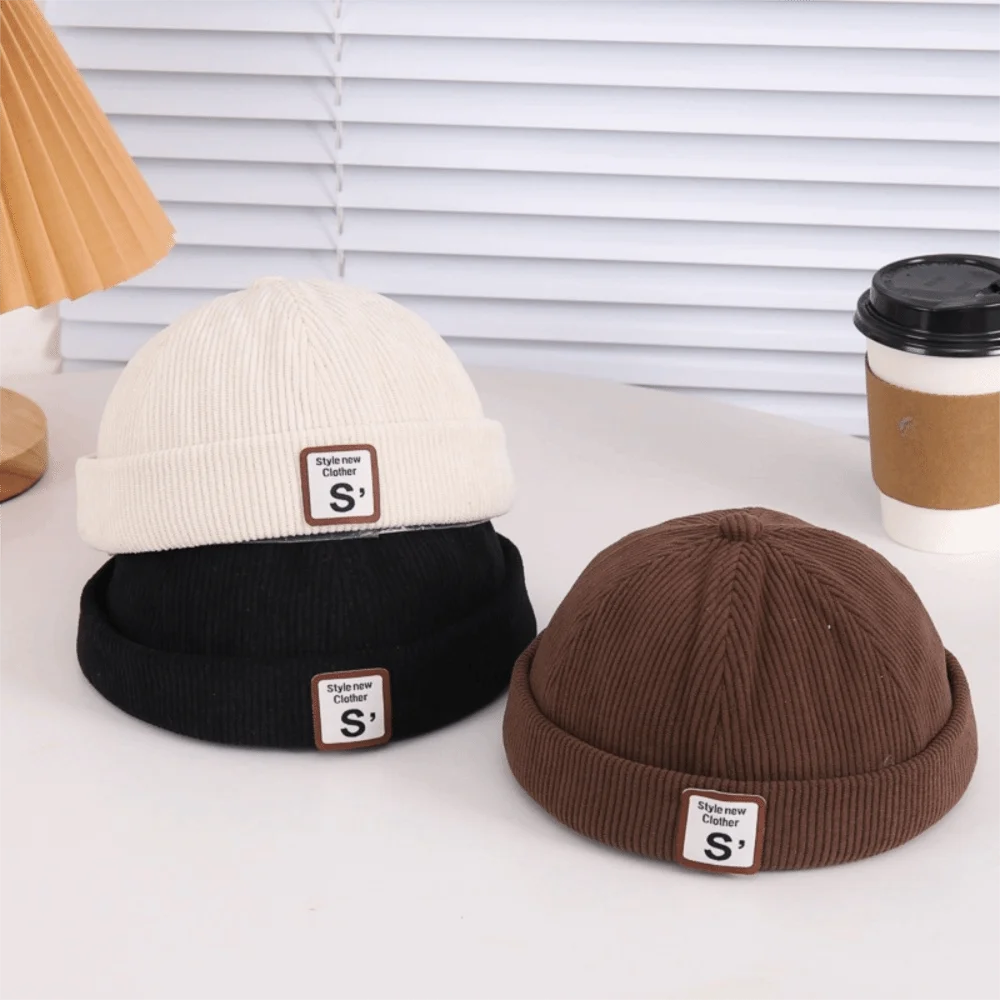 

Beanie Hat Corduroy Baby Hat Adjustable Vintage Warm Hat Solid Color Letter Embroidered Docker Hat Winter