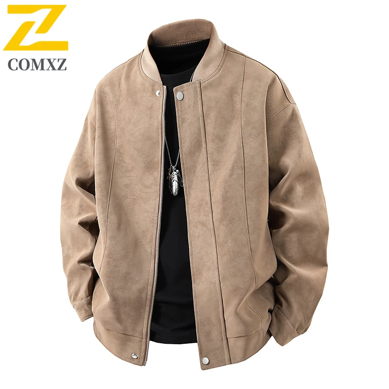 COMXZ Male Motorcycle Jacket Vintage Style Stand Collar Adventure Leather Jacket Outdoor Windproof Premium Breathable Jackets