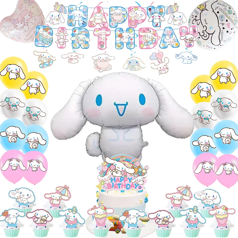 Sanrio Cinnamoroll Birthday Party Decoration Balloon Banner Backdrop Cake Topper Party Supplies Baby Shower