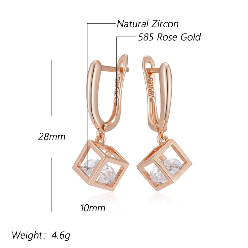 Kinel Hot Simple Hollow Square Dangle Earrings For Women 585 Rose Gold Color Natural Zircon Accessories Daily Fine Jewelry