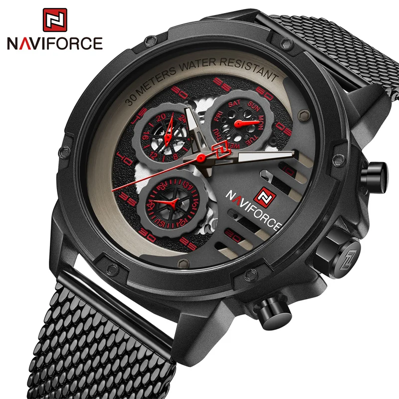 

NAVIFORCE Multi-function Mens Watches Chronograph Stainless Steel Clock Calendar Waterproof Sport Men Watches Relogio Masculino