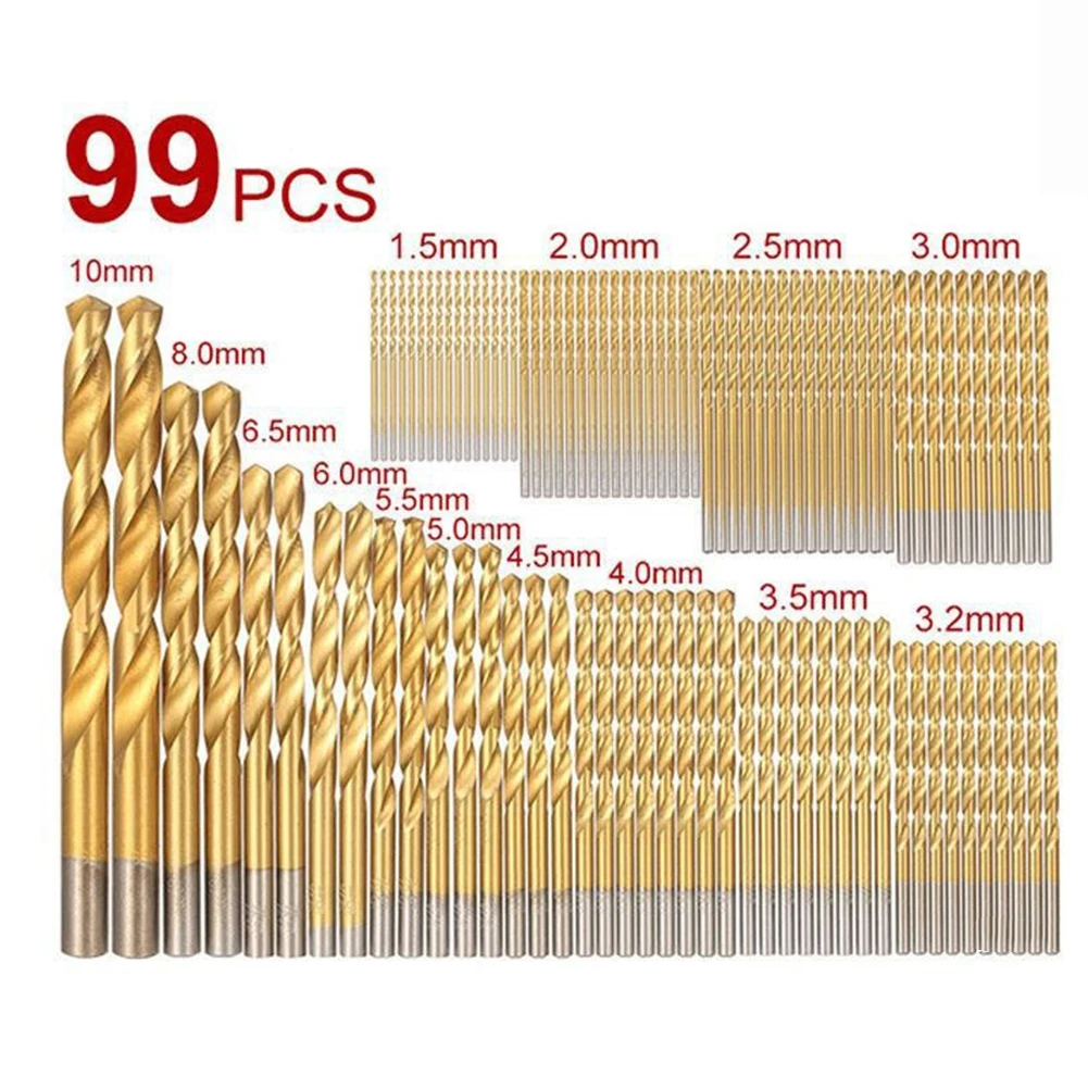 

99 шт. 1/4 "-1/16" 1,5-10 мм набор Т-образных сверл, защита от ржавчины, защита от износа, высокоскоростная сталь, сверло с титановым покрытием, посадка