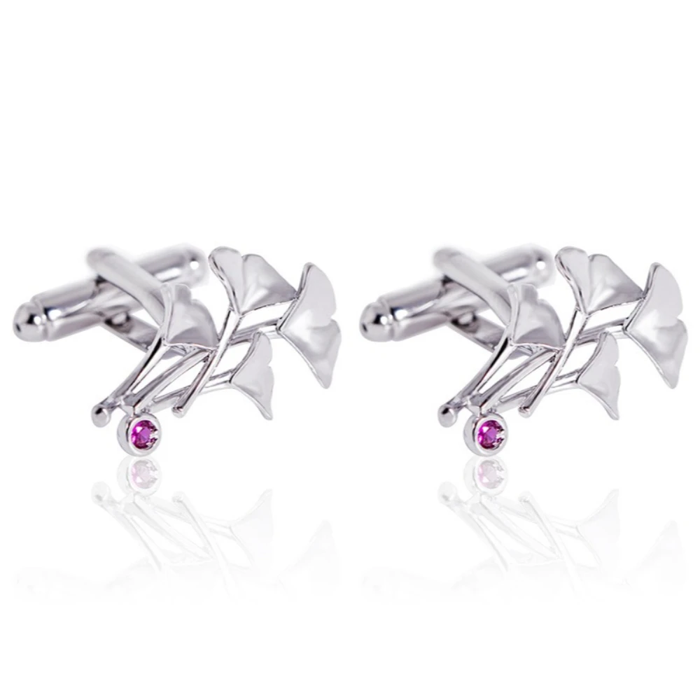 Exquisite Ginkgo Leaf Studded Diamond Cufflinks with Chinese Style Fresh Leaf Design Men's Gentle Shirt Versatile Sleeve Studs