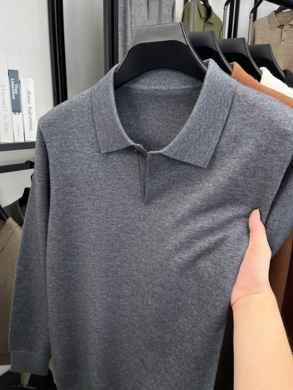Herren Wollmischung Polo-Pullover Schwergewichtiger Warmer Strickpullover Anti-Pilling Weicher Griff Langarm-Pullover Herbst Winter – Detail 11