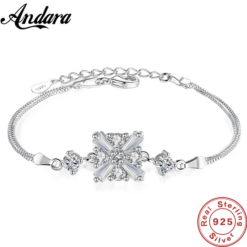 925 Sterling Silver Bracelet Square Crystal Jewelry Bracelet For Women's Engagement Party Jewelry Gift