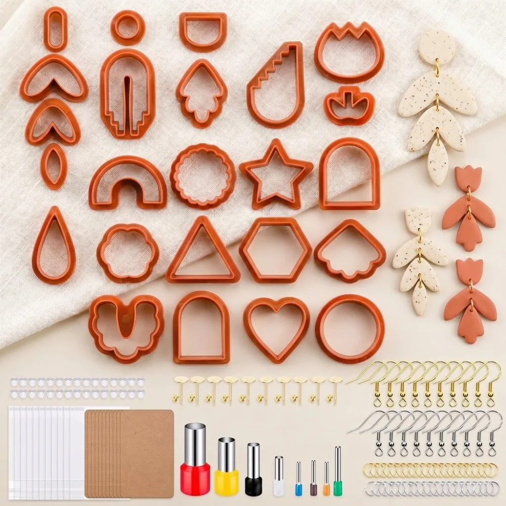 142Pcs Plastic Clay Cutter Equipped with storage bag Various shape cutters Jewelry Mold Lightweight & easy to use